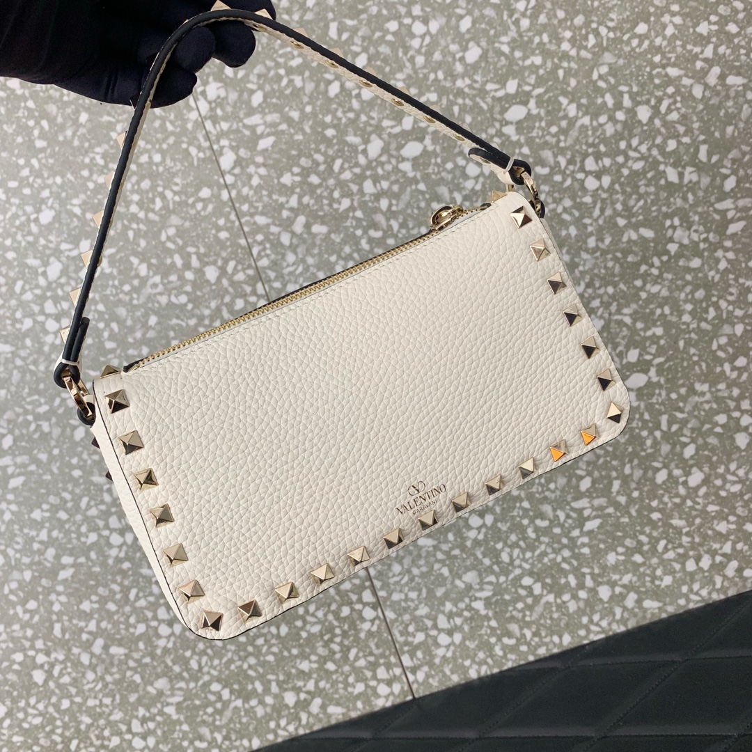 Valentino Garavani Rockstud Small Crossbody Bag in Ivory Grainy Calfskin